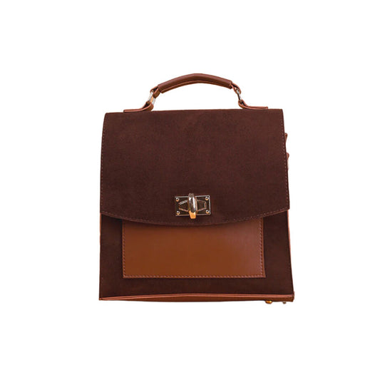 Brown Front Lock Handbag
