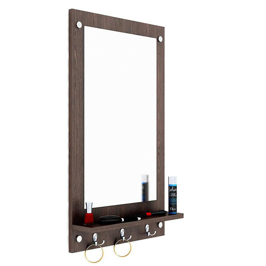 Lucrative Wall Mirror with Shelf & Hanging Hooks