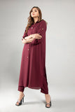 Maroon Crepe Buttoned Dress